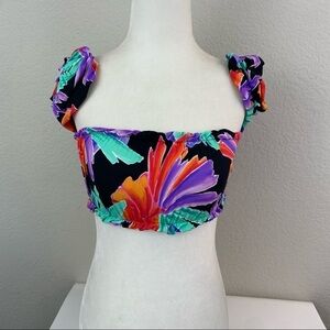 Vincija Swim Bright Floral Bra Top With Shoulder/Arm Straps  S/M
